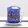 Copo de Separação de Água para Chá Jingdezhen com Tampa Filtro de Cerâmica Conjunto de Quatro Peças para Chá de Arte de Escritório