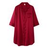 Camisón de seda de hielo para mujer, de verano, de seda fina, de manga corta, largo medio, color rojo, similar a la seda, para el hogar.