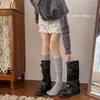 Sapatos, meias de algodão para panturrilha feminina, meias de lã grossas e quentes para outono e inverno, meias longas listradas com gola V estilo coreano em off-white