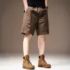 Pantalones cortos de trabajo de alta gama americanos de peso pesado, color sólido, retazos, para hombre, de verano, marca de moda, casual, retro, de cinco puntos, de longitud media, para hombre