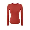 Camiseta de Manga Larga para Fitness Yoga de Chica Atractiva Estilo Nuevo de Primavera Cuello Redondo Pequeño Pulóver Elástica Ajustada Camiseta Interior Top Corto