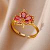 Anillo de hoja de arce rojo con micro incrustaciones de circonita para mujer, moda, sensación de alta gama, apertura ins, diseño ajustable, lujo ligero, anillo para dedo de comida