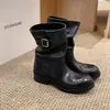 Piel de Vaca Súper Suave 2026 Nuevo Estilo Botas de Jinete para Mujer Hebilla Botas Martin Retro Punta Redonda Plisado Tacón Grueso Caña Alta Botas Largas