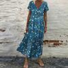 Cross-border Women's Wish AliExpress Europeu e americano verão feminino manga curta floral decote em V solto grande vestido swing
