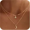 Collar de Doble Capa Cruz Estrella Luna Nuevo Estilo para Mujer Temperamento Alto Grado Estilo Diosa Lujo Ligero Simple Versátil Cadena Clavícula Gargantilla