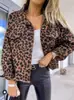 2024 Europa e Estados Unidos transfronteiriços nova primavera e outono Casaco jeans estampa de leopardo manga comprida curto casaco casual solto feminino em estoque