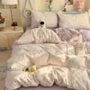 Juego de ropa de cama de cuatro piezas estilo pastoral con estampado floral de gasa de doble capa de algodón puro sábana de algodón con estampado de dibujos animados funda de edredón se puede dormir en ropa interior ropa de cama