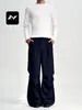 Pantalones de Trabajo Paracaidista de Secado Rápido Estilo Retro Americano Fengmei Unisex Sueltos Plisados con Cordón Caída Casual Pierna Recta Largo Hasta el Suelo