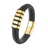 Pulseira Masculina de Couro Trançado da Amazon Mais Vendida e Fashion com Contas de Aço Inoxidável Pulseira DIY Joias Atacado