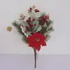 Flor de Pascua Artificial Transfronteriza Hoja de Oreja de Conejo Piña Rama de Navidad Decoración de Escritorio Adornos de Candelabro Decoraciones de Mesa para el Hogar