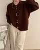 Nuevo Cardigan de Punto Vintage Otoñal con Hebilla Dorada Estilo Suave Cuello Redondo Diseño de Color Sólido Suéter Top