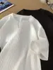 Camiseta Blanca de Cuello en V de Manga Corta para Hombre Verano Textura Suelta Manga Corta Camiseta Estilo Americano Marca de Moda Pesada Adolescente Top