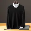 ¡Comercio Exterior! Suéter de Cachemir Peinado de Manga Larga con Cuello en V para Hombre, Capa Base Suministrada por el Cliente, Suéter de Lana, Tejido de Punto, Invierno