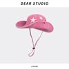 Sombrero vaquero occidental rosa para mujer, sombrero de verano con protección solar, ideal para acampar al aire libre, montañismo y pesca.