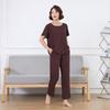 Traje de algodón y seda para mujer, de verano, de manga corta, color liso, talla grande, ropa de abrigo de moda para madres, pijama informal de dos piezas de algodón y seda para el hogar.