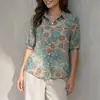 Camisa Nueva de Verano 2026 con Estampado Digital para Mujer, Top Casual Holgado Artístico para Mujer, Camisa Floral Francesa