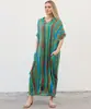 Vestido Largo Estampado de Cuello en V Estilo Bohemio Nuevo 2026, Cubre-traje Holgado Protector Solar, Vestido para Vacaciones en la Playa
