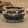 Pulsera Elástica de Cuentas de Madera de Venta Caliente de Temu Juego de 6 Piezas de Capa Múltiple de Concha de Coco Turquesa Pluma Pulsera de Cuentas de Madera