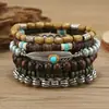 Verano 2024 nuevo transfronterizo más vendido simple moda bohemio pluma con cuentas madera con cuentas pulsera 6 piezas