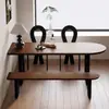 Mesa de Jantar Ilha e Cadeiras em Madeira Maciça Estilo Meio do Século Francês para Casa Apartamento Pequeno Mesa de Jantar Semicircular Montada na Parede Mesa Longa para Recepção de Negociação