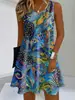 Vestido de tirantes con estampado estilo oceánico para vacaciones en la playa, talla grande, nuevo de verano 2025, venta transfronteriza de Amazon, europeo y americano, para mujer