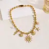 Collar de Acero Inoxidable con Cuentas de Estrella de Mar, Concha, Caballito de Mar, Llama, Sol, Estilo Veraniego de Playa Transfronterizo, Joyería para Mujer, Venta al por Mayor