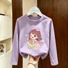 Camiseta Base de Manga Larga de Dibujos Animados para Niñas, Nueva Moda Primavera y Otoño 2026, Camiseta de Cuello Redondo para Niños Mayores, Camiseta Base de Algodón Puro