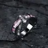 Anel de cruz vintage grafite transfronteiriço, anel wrap-around personalizado estilo europeu e americano com zircônia rosa e turmalina