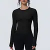 Nuevo top de yoga redondo sin costuras transfronterizo, camiseta deportiva transpirable de manga larga personalizada para mujer para exteriores, venta al por mayor de ropa para fitness