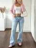 Colección nueva de primavera y otoño 2026 para mujer transfronteriza: pantalones de pierna ancha elegantes, adelgazantes y que alargan las piernas con diseño de patchwork, jeans ajustados al por mayor