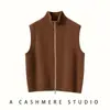 Suéter de cashmere, novo estilo outono e inverno, colete de gola alta com zíper, cardigã sem mangas, casual feminino, confortável, macio, quente, estilo grosso