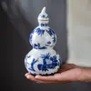 Botella de Vino de Porcelana Azul y Blanca con Forma de Calabaza de Cerámica de Jingdezhen, Jarra de Vino para el Hogar, Jarra de Vino Vacía, Recipiente Sellado para Vino, Vasija para Elaborar Vino