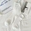 Meias Femininas para Primavera e Verão, Meias Finas e Respiráveis de Malha na Altura da Panturrilha, Meias de Verão Vazadas Estilo Coreano Folgadas com Bordas Franzidas, Meias de Algodão