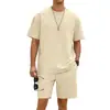 Conjunto de camiseta e shorts masculinos de verão xadrez, manga curta, peso pesado, corte solto, ombro caído, gola redonda, casual, da Amazon, para exportação