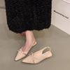Zapatos de Celebridad de Internet Cabeza Nude Sandalias Primavera y Verano Hada con Tacón Grueso Zapatos de Punta con Tacón Bolso de Lazo Falda Estilo Francés