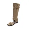Diseño de nicho~Hebilla de cinturón estilo chica popular sandalias apiladas dulces y geniales con estilo moda de verano 2026 botas largas hasta la rodilla