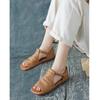 Sandalias Romanas de Verano 2026 Estilo Nuevo Piel de Vaca Estilo Británico Velcro Hecho a Mano Punta Abierta Sandalias Planas para Mujer