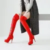 Botas altas de cremallera lateral de comercio exterior para otoño e invierno, botas largas de charol transfronterizas, punta redonda, plataforma impermeable, tacón ultraligero, botas de talla grande para mujer con tacón de aguja