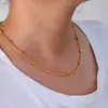 Colar Feminino em Aço Inoxidável Normcore com Contas Corrente Cobra Redonda Banhado a Ouro 18K Corrente de Clavícula Geométrica Dourada Novo Estilo Coreano