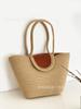 Primavera e Verão tecido bolsa de ombro bolsa de palha feminina bolsa de corda de algodão mão carregando fivela magnética corda de algodão bolsa de praia