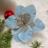Nuevas decoraciones navideñas, flores artificiales, tela roja de alta gama con purpurina y lentejuelas, adornos de flor de magnolia artificial para comercio transfronterizo