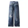 Jeans de Pierna Ancha con Estampado Digital Color-Blocking para Hombre, Diseño de Marca de Moda Casual High-Street, Pantalones Rectos de Personalidad de Nicho