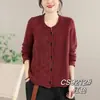 Cardigã de tricô super popular para primavera e outono para mulheres, novo modelo 2026, casaco suéter de algodão com gola redonda e mangas compridas para mulheres, blusa solta