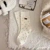 Calcetines de Cachemir para Mujer con Perritos Bordados de Dibujos Animados, Calcetines de Media Pantorrilla, Lindos Calcetines de Lunares Estilo Japonés, Calcetines de Invierno Cálidos Holgados para Mujer
