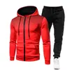 Otoño e invierno nuevo suéter de forro polar de color liso europeo y americano, pantalones de suéter, traje de gorra deportiva con cremallera casual para hombre, hombres