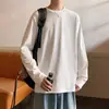 Camiseta de manga larga para hombre para primavera y otoño, corte holgado, color liso, versátil, con estampado de logo, adecuada como capa interior, top casual de cuello redondo