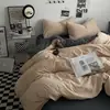 Juego de Cama de Cuatro Piezas, Clase A, Funda de Edredón Lavable para Dormir Desnudo, Sábanas de Color Sólido, Juego de Cama de Tres Piezas para Dormitorio Estudiantil al por Mayor 4