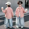 Camisa Infantil Meninos Estilo Primavera e Outono Camisa Arco-Íris 2026 Outono Nova Estilo Coreano Legal e Bonito Camisa para Meninos e Meninas Roupa de Fora Tendência