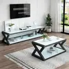 Mueble de TV para sala de estar con vidrio templado, diseño minimalista y moderno, combinación de mesa de centro y mueble de TV, mesa de centro de hierro forjado con acabado horneado