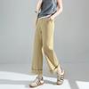 [2520] Pantalones de pierna ancha de algodón lavado nuevo para mujer Primavera y verano Pequeños Casuales Sueltos Colgantes Nueve puntos Biblioteca